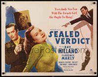 9w216 SEALED VERDICT style B 1/2sh '48 Ray Milland, sexy redhead Florence Marly ought to hang!