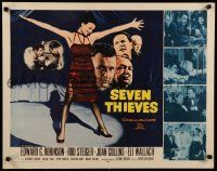 9w218 SEVEN THIEVES 1/2sh '59 cool art of Edward G. Robinson, Rod Steiger & sexy Joan Collins!