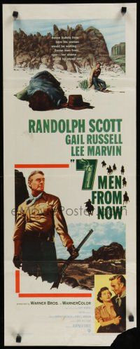 9w280 7 MEN FROM NOW insert '56 Budd Boetticher, great image of Randolph Scott with rifle!
