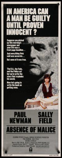 9w284 ABSENCE OF MALICE insert '81 Paul Newman, Sally Field, Sydney Pollack, cool design!