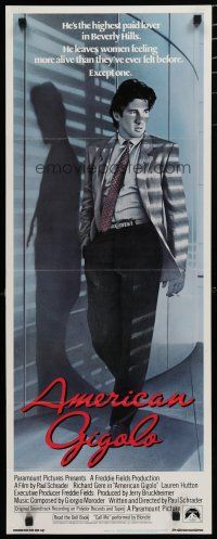 9w297 AMERICAN GIGOLO int'l insert '80 male prostitute Richard Gere is being framed for murder!