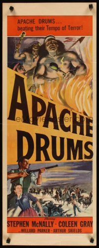 9w306 APACHE DRUMS insert R56 Val Lewton's last, art of Stephen McNally & Coleen Gray!