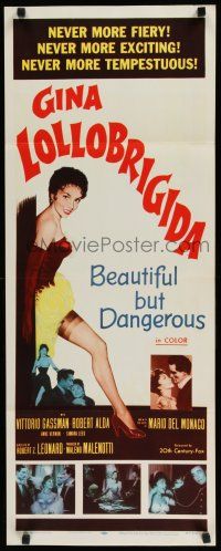 9w321 BEAUTIFUL BUT DANGEROUS insert '57 wonderful full-length art of sexy Gina Lollobrigida!