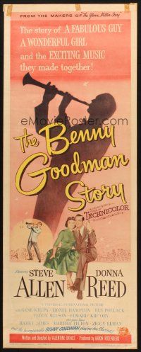 9w326 BENNY GOODMAN STORY insert '56 Steve Allen as Goodman, Donna Reed, Gene Krupa, Brown art!