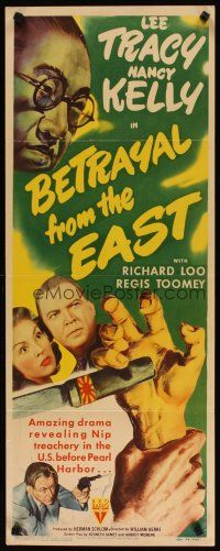 9w328 BETRAYAL FROM THE EAST insert '44 Lee Tracy & Nancy Kelly spy in Asia, cool artwork!