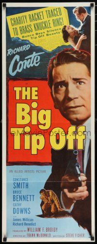 9w333 BIG TIP OFF insert '55 Richard Conte knows everything the underworld does, film noir!