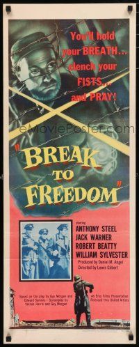 9w347 BREAK TO FREEDOM insert '55 Anthony Steel, Jack Warner, World War II prison escape!