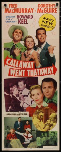 9w354 CALLAWAY WENT THATAWAY insert '51 Fred MacMurray, Dorothy McGuire & Howard Keel w/thumbs out