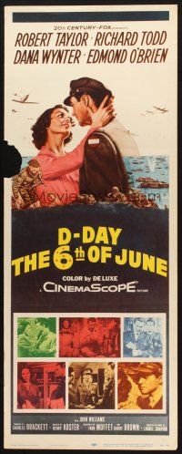 9w380 D-DAY THE SIXTH OF JUNE insert '56 romantic art of Robert Taylor & sexy Dana Wynter in WWII!
