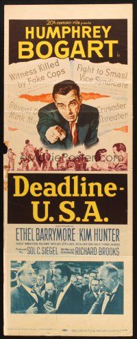 9w383 DEADLINE-U.S.A. insert '52 newspaper editor Humphrey Bogart, best journalism movie ever!