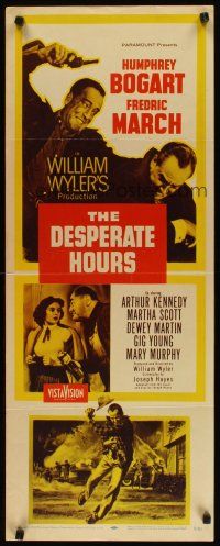 9w388 DESPERATE HOURS insert '55 Humphrey Bogart, Fredric March, William Wyler!
