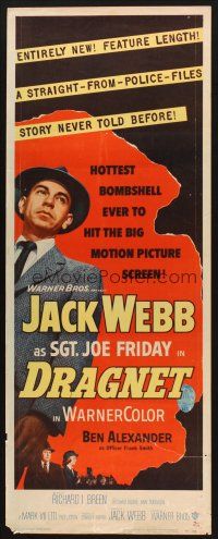 9w393 DRAGNET insert '54 Jack Webb as detective Joe Friday as you've never seen him before!