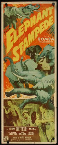 9w397 ELEPHANT STAMPEDE insert '51 Johnny Sheffield as Bomba the Jungle Boy, cool action art!