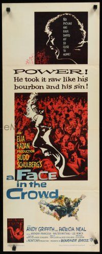 9w405 FACE IN THE CROWD insert '57 Elia Kazan, Andy Griffith liked bourbon & sin, Hofmann art!