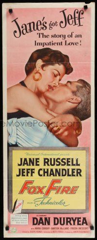 9w411 FOXFIRE insert '55 close up artwork of sexy Jane Russell, Jeff Chandler!