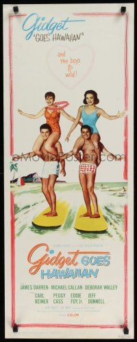 9w419 GIDGET GOES HAWAIIAN insert '61 best image of two guys surfing with girls on their shoulders
