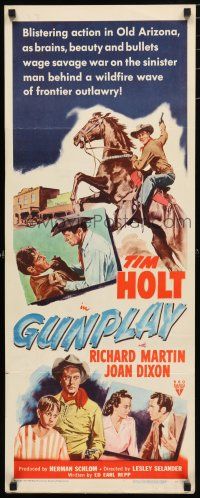 9w437 GUNPLAY insert '51 cool art of Tim Holt getting rough with bad guy, Joan Dixon!