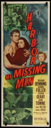9w447 HARBOR OF MISSING MEN insert '50 barechested Richard Denning, Barbara Fuller!