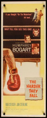 9w448 HARDER THEY FALL insert '56 Humphrey Bogart, Rod Steiger, cool boxing artwork!