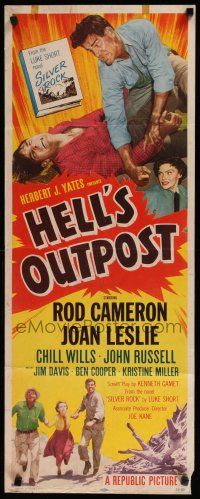 9w459 HELL'S OUTPOST insert '55 Rod Cameron punches John Russell as Joan Leslie watches!