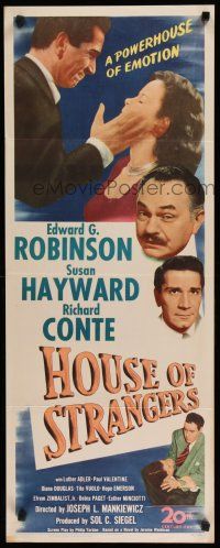 9w473 HOUSE OF STRANGERS insert '49 Edward G. Robinson, Richard Conte slapping Susan Hayward!
