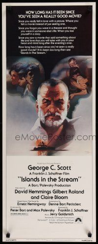 9w493 ISLANDS IN THE STREAM insert '77 Ernest Hemingway, Bob Peak art of George C. Scott & cast!