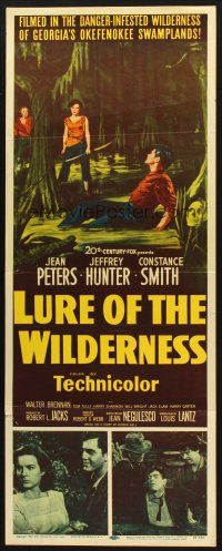 9w544 LURE OF THE WILDERNESS insert '52 sexy Jean Peters holding w/wounded Jeff Hunter in swamp!