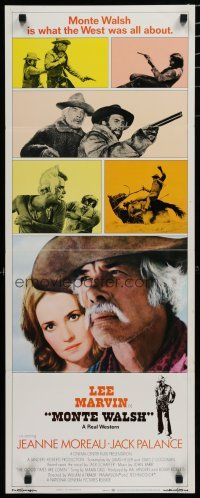 9w567 MONTE WALSH insert '70 super close up of cowboy Lee Marvin & pretty Jeanne Moreau!
