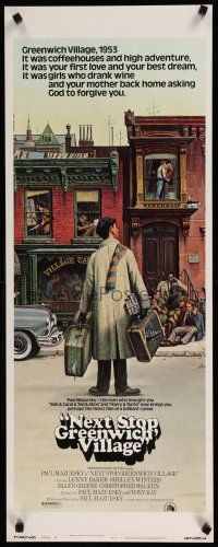 9w584 NEXT STOP GREENWICH VILLAGE style B insert '76 cool art of Lenny Baker in New York by Lettick