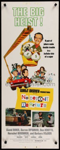 9w590 NO DEPOSIT NO RETURN insert '76 Disney, wacky art of David Niven in crane bucket w/moneybags