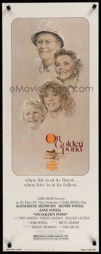 9w600 ON GOLDEN POND insert '81 art of Hepburn, Henry & Jane Fonda by Charles de Mar!