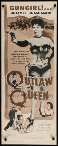 9w612 OUTLAW QUEEN insert '57 sexy Andrea King pointing gun, untamed, unashamed!