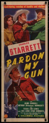 9w616 PARDON MY GUN insert '42 Charles Starrett & sexy Alma Carroll in bullet crackling action!