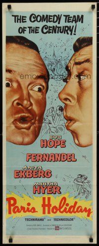 9w617 PARIS HOLIDAY insert '58 wacky close-up of comedy team Bob Hope & Fernandel!