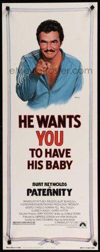 9w622 PATERNITY insert '81 great Lettick parody art of Burt Reynolds pointing like Uncle Sam!