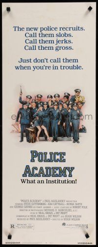 9w635 POLICE ACADEMY insert '84 Steve Guttenberg, Kim Cattrall, Drew Struzan police artwork!