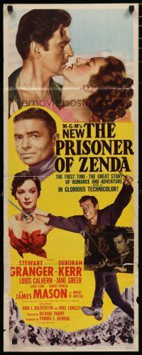 9w648 PRISONER OF ZENDA insert '52 James Mason, Stewart Granger kissing pretty Deborah Kerr!