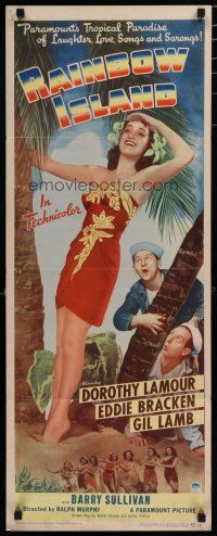 9w662 RAINBOW ISLAND insert '44 super sexy Dorothy Lamour wearing sarong by palm tree!