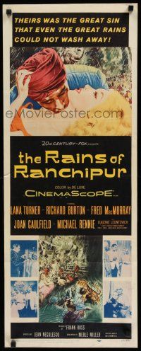 9w663 RAINS OF RANCHIPUR insert '55 Lana Turner, Richard Burton, rains couldn't wash sin away!