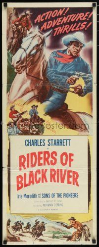 9w680 RIDERS OF BLACK RIVER insert R52 cowboy Charles Starrett blasting outlaws & wrecking hearts!