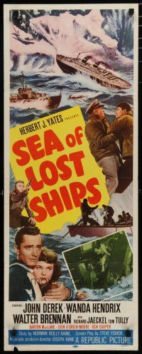 9w710 SEA OF LOST SHIPS insert '53 John Derek adventures to the frozen Hell of the North Atlantic!