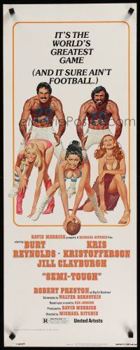 9w717 SEMI-TOUGH insert '77 Burt Reynolds, Kristofferson, sexy girls & football art by McGinnis!