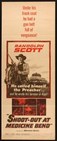 9w726 SHOOT-OUT AT MEDICINE BEND insert '57 Preacher Randolph Scott wrote his sermon in lead!