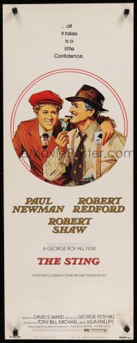 9w748 STING insert '74 best artwork of con men Paul Newman & Robert Redford by Richard Amsel!