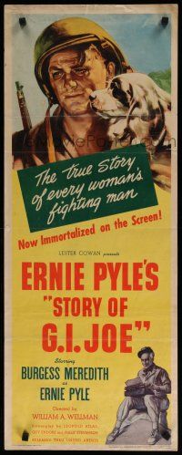 9w751 STORY OF G.I. JOE insert '45 William Wellman, Burgess Meredith as journalist Ernie Pyle!