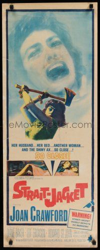 9w754 STRAIT-JACKET insert '64 art of crazy ax murderer Joan Crawford, directed by William Castle!