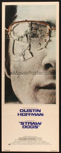 9w757 STRAW DOGS int'l insert '72 Sam Peckinpah classic, Dustin Hoffman with shattered glasses!