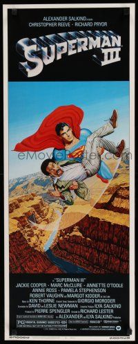 9w764 SUPERMAN III insert '83 art of Christopher Reeve flying with Richard Pryor by L. Salk!