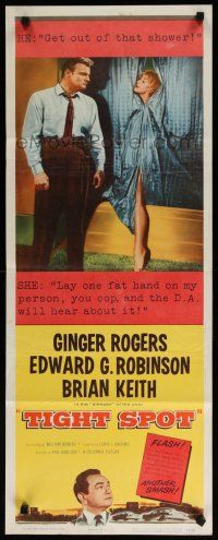 9w782 TIGHT SPOT insert '55 Ginger Rogers naked behind shower curtain, Edward G. Robinson, Keith