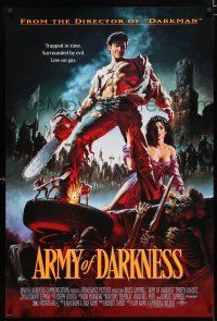 9x054 ARMY OF DARKNESS DS 1sh '93 Sam Raimi, artwork of Bruce Campbell with chainsaw hand!
